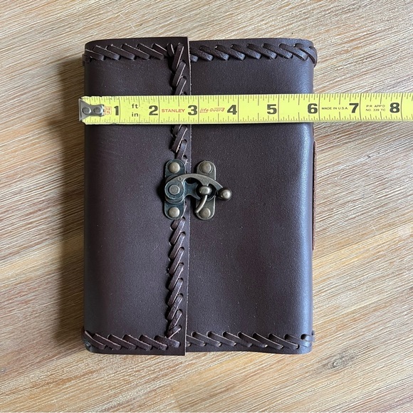 Handmade Brown Genuine Leather Journal Diary Pouch with Brass Clasp Closure - Picture 10 of 14
